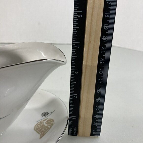 Bavaria Germany Fine China Mid-Century Blue Brown Leaf Gravy Boat Silver Edging - Picture 10 of 12